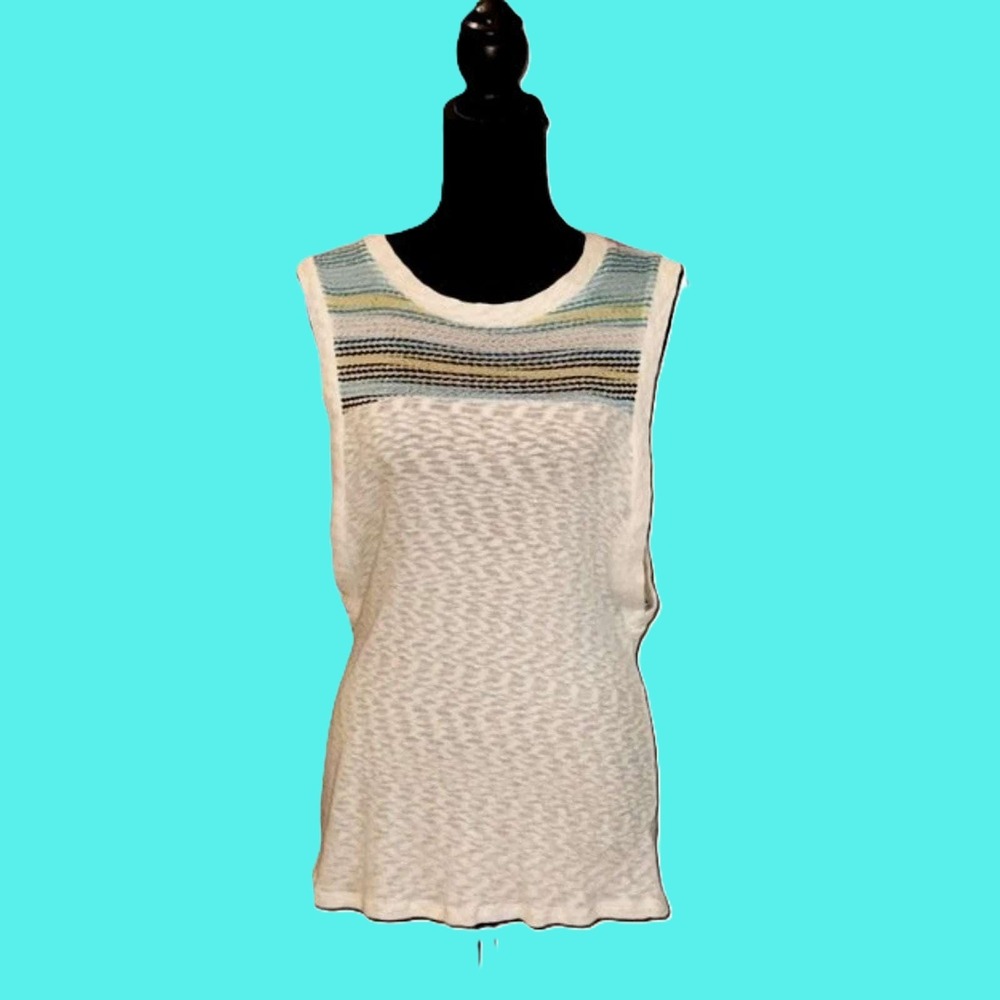 NWT SugarFox Cream Multicolor Stripe Knit Tank Top Boho Festival Large